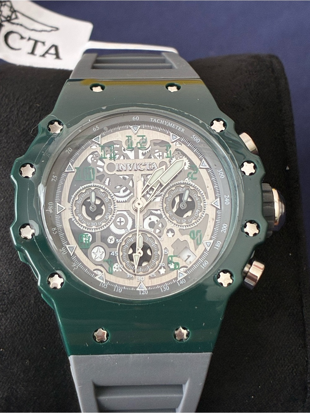 Invicta Green Chronograph Skeleton Dial Sports Watch
